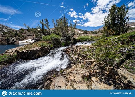 Rushing Creek And Small Waterfall Along The 20 Lakes Basin Loop Trail