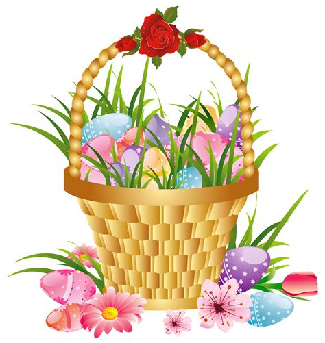 Easter Basket With Eggs And Flowers Png Picture Clipart Clipart Best