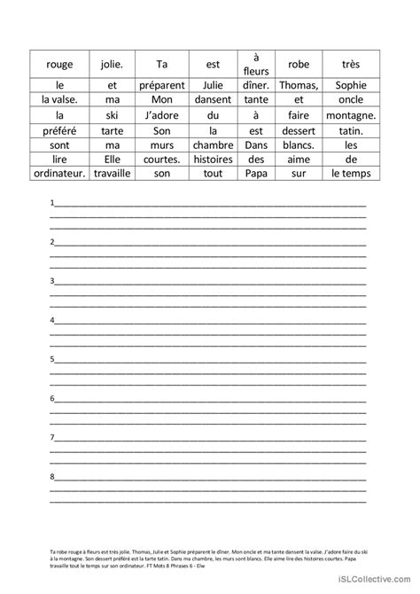 Ft Phrases Simples à Reconstituer 6 Français Fle Fiches Pedagogiques