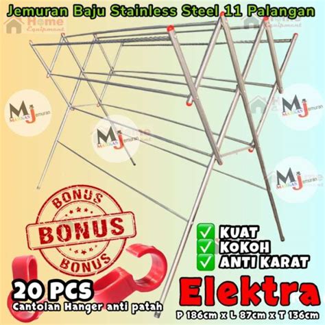 Jual Jemuran Baju Stainless Steel ELEKTRA 11 Palang Kaki Holo Bulat Di