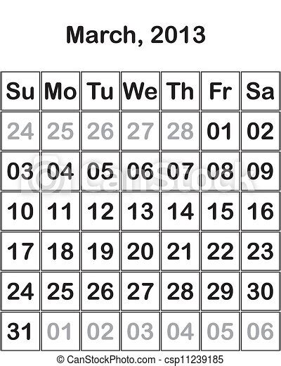Month March 2013 Calendar Month January2013 Calendar Canstock