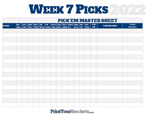 Nfl Week 7 Picks Master Sheet Grid 2022