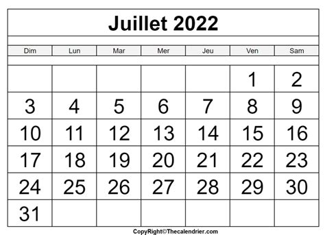 Calendrier Juillet 2022 The Calendrier