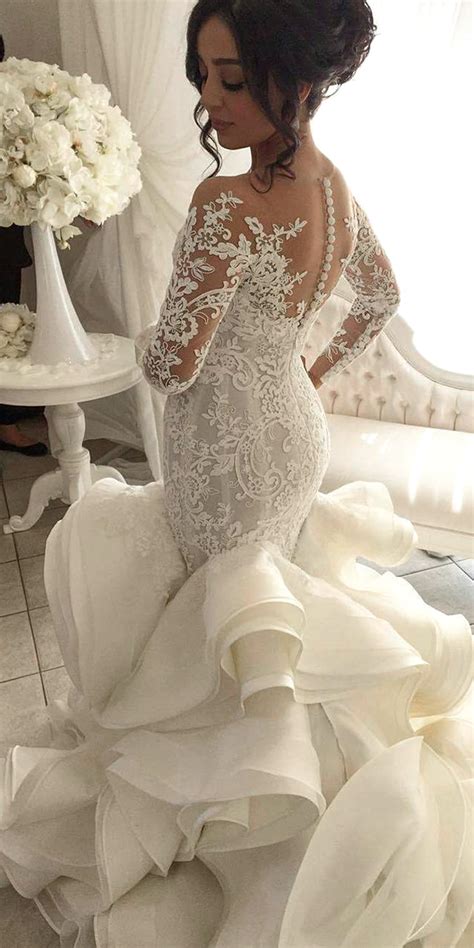Long Sleeve Organza Mermaid Wedding Dress Women S Bridal Gowns