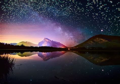 Download Mountain Star Starry Sky Night Lake Nature Reflection Hd Wallpaper