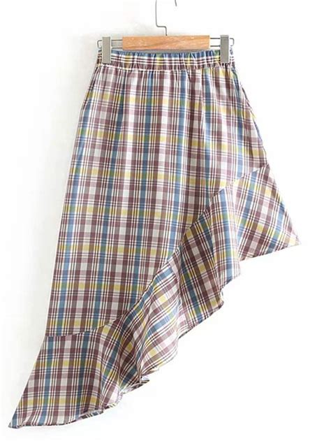 Plaid Asymmetric Ruffle Hem Skirt Hem Skirt Bottom Clothes Ruffle Hem Skirt