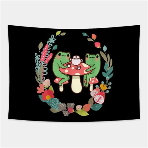 Frogs Drinking Tea Mushroom Cute Cottagecore Aesthetic Frog By