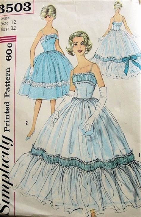 1950s Beautiful Evening Gown Party Dress Pattern Simplicity 3503 Ruched