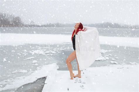 Excited Strong Woman In Extreme Winter Weather Environment Enjoying The