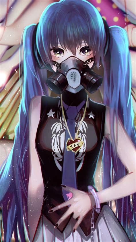 Download 1080x1920 Hatsune Miku Gas Mask Twintails