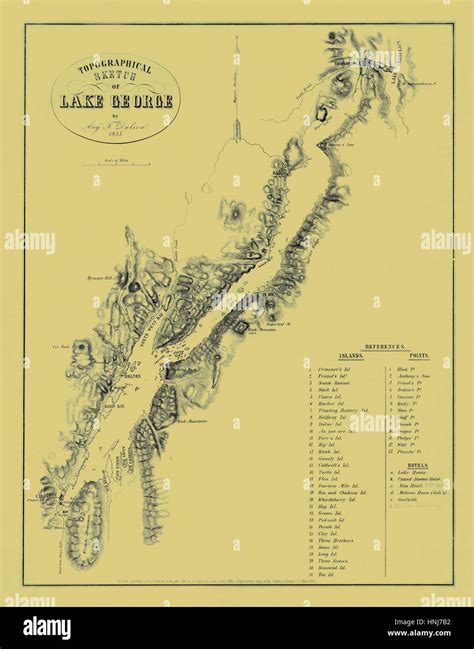 Map Of Lake George 1855 Stock Photo Alamy