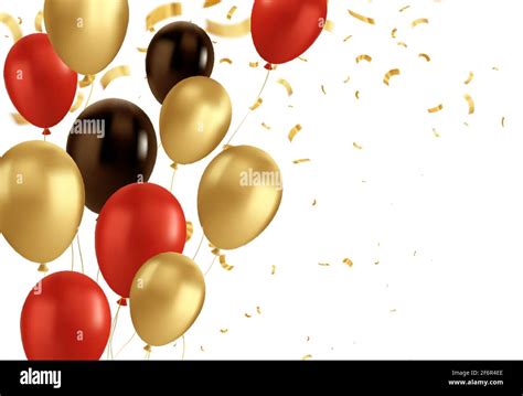 Red Black And Gold Balloons And Golden Confetti Vector Glossy