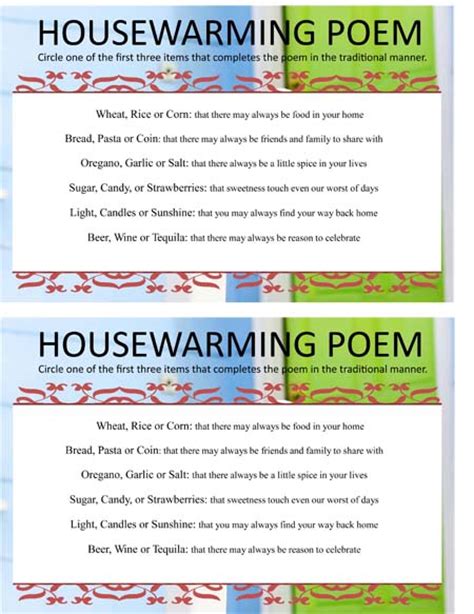 Housewarming Poem Game Sheet