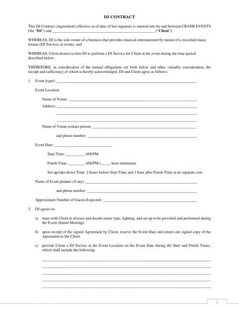 Free Dj Contract Template Doc