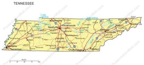Tennessee Map Major Cities Roads Railroads Waterways Digital