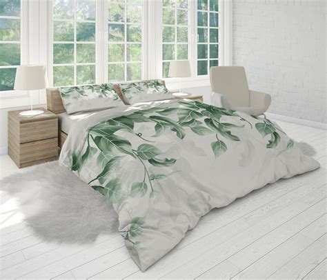 Green Leaves Duvet Cover Set With Pillowcases Leaves Floral Etsy
