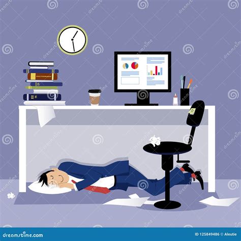 Sleeping In The Office Stock Vector Illustration Of Irresponsible