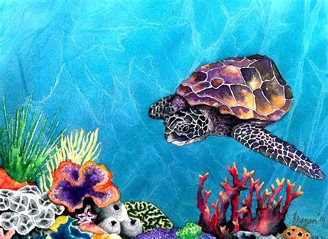 Sea Turtle Art Print Ocean Wildlife Watercolor Painting Etsy Sea