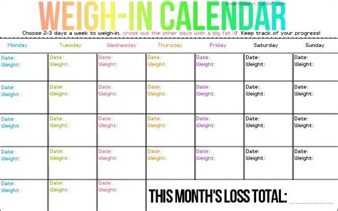 The inspiring weight loss calendar template digital imagery below, is section of weight loss calendar printable piece of writing which is listed within printable calendar and posted at september 11, 2016. weigh in calendar! only weigh in 1 -2 times a week so you ...