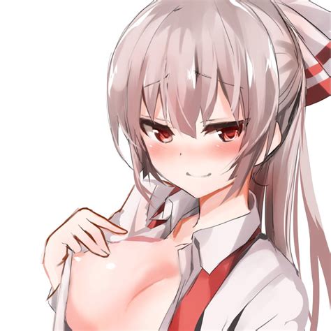 Amamitsu Kousuke Fujiwara No Mokou Touhou Silver Hair Bad Id Bad Twitter Id Girl Blush