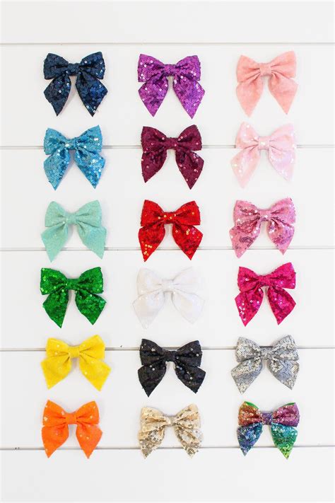 Sequin Trendy Hair Bows Many Colors Sparkle In Pink
