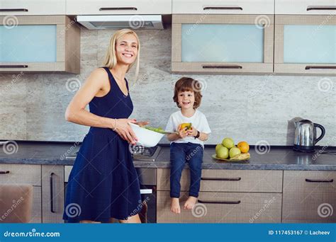 mother and son in the kitchen stock image image of healthy preparing 117453167