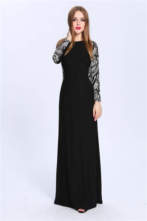 Floor Length Black Long Sleeve Formal Dress Evening Gown