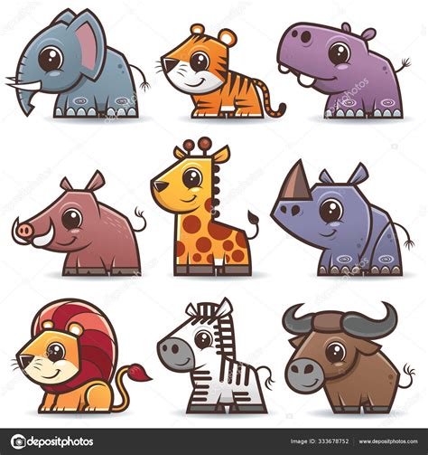 Vector Illustration Wild Animals Cartoons Set Stock Vector Image By
