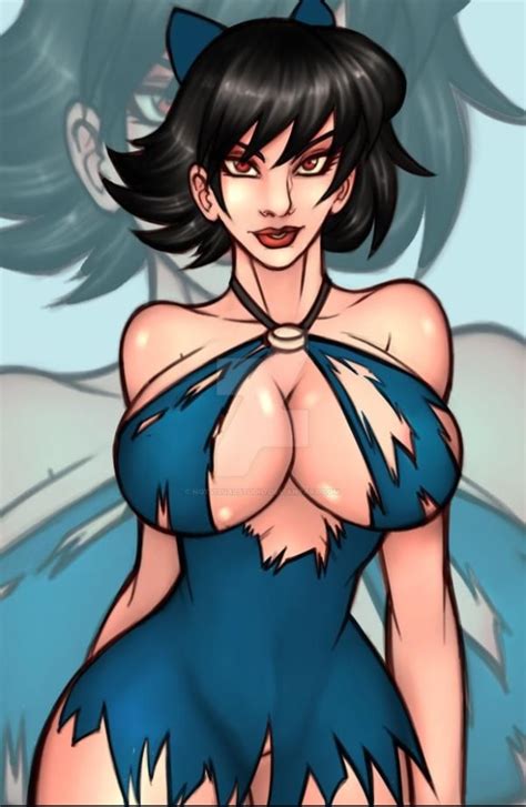 Rule 34 1girls Bangs Betty Rubble Black Hair Bow Breasts Cleavage