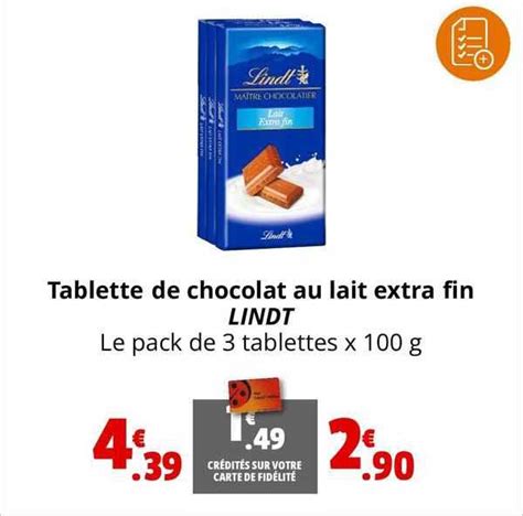 Promo Tablette De Chocolat Au Lait Extra Fin Lindt Chez Coccinelle Express ICatalogue Fr