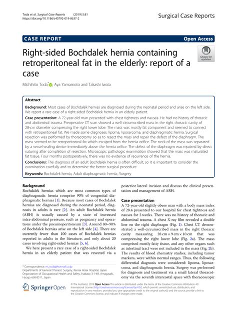 Pdf Right Sided Bochdalek Hernia Containing Retroperitoneal Fat In