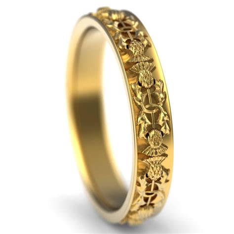 Gold Thistle Ring Scottish Wedding Band Thin Gold Ring For Etsy