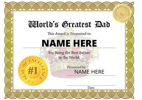 Best Father Certificate T Present Fathers Day Honour Worlds Etsy Uk