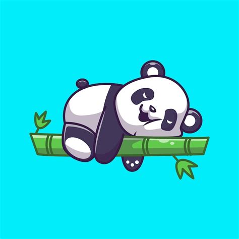 Panda Sleeping Bamboo Icon Illustration Bonito Personagem De Desenho