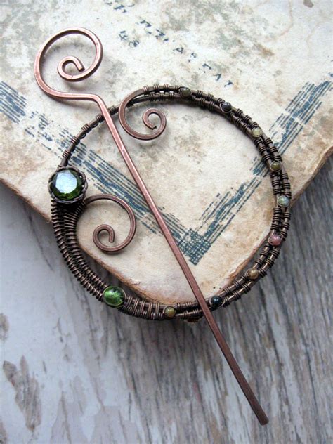 Penannular Brooch Pin Shawl Pin Copper Wire Wrapped Swirls Etsy