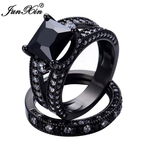 Black Zircon Ring Sets Gothic Wedding Rings For women – Bling Brides