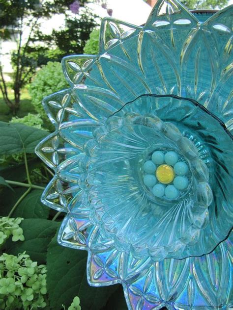 Yard Art Glass Plate Flower Upcycled Art Garden Art Home Etsy Glass