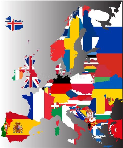 Coloured Map Of Europe With National Flags Stock Illustration