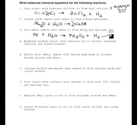Writing Skeleton Equations Worksheet Draw Sketch Out