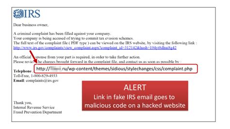 Alert Irs Scam Email Links To Malicious Code