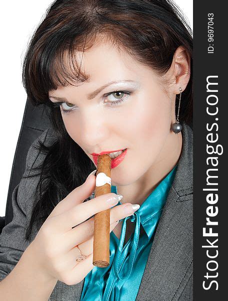 Portrait Of Sexy Brunette Smoking Cigar Isolated Free Stock Images