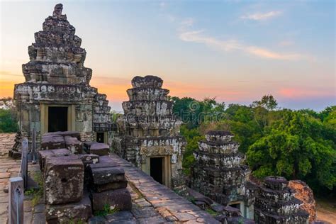 Sunset At Phnom Bakheng Temple Angkor Wat Cambodia Stock Photo