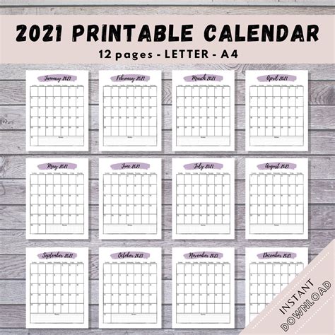 2021 Calendar Calendar Printable Printable Planner Monthly Etsy Uk