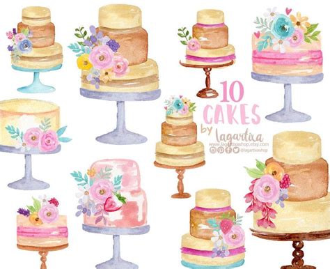 Wedding Cakes Hand Painted Watercolor Clipart Png Fruits Etsy