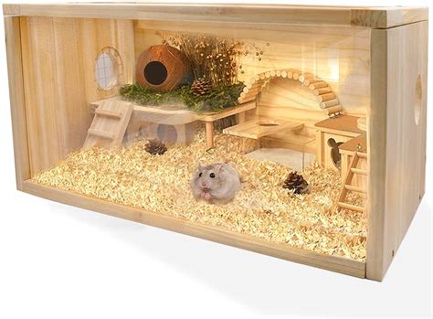 Pawhut Extra Large Wooden Hamster Cage With Sliding Tray Large Hamster