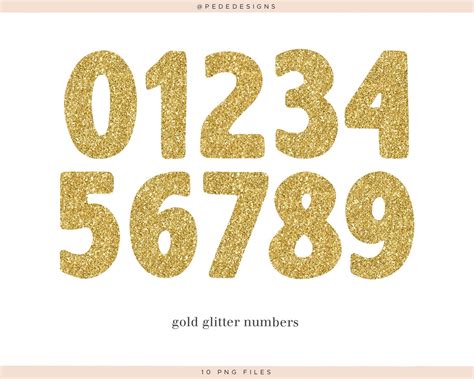 Gold Glitter Numbers Clipart Gold Glitter Digital Numbers Etsy