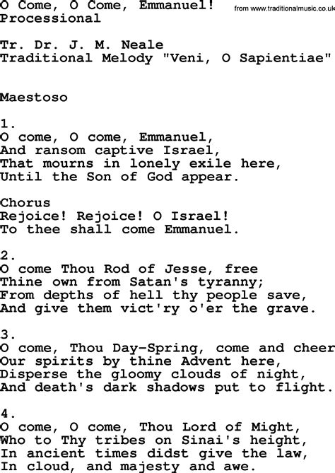 Catholic Hymns Song O Come O Come Emmanuel Lyrics And Pdf