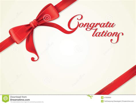 Red Ribbons And Greeting Card Bows Congratulations Stock Illustration