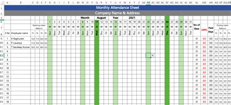 Employee Attendance Sheet In Excel With Formulas Download