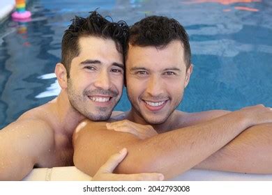 Gorgeous Interracial Gay Couple Swimming Pool Stock Photo 2042793008